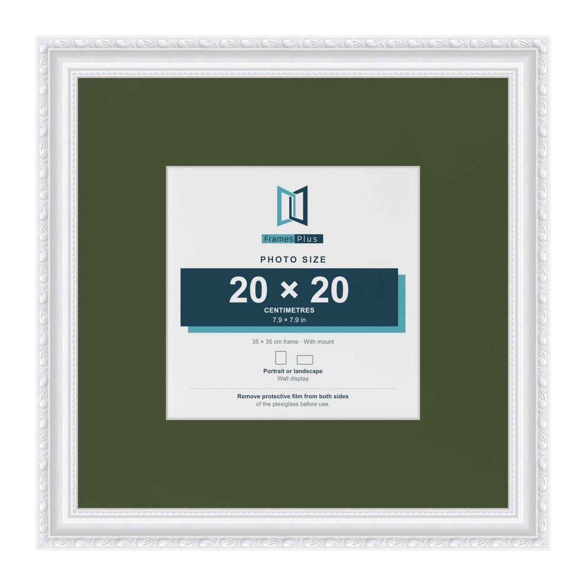 Louis White 35 x 35 cm picture frame with a green mount for a 20 x 20 cm photo