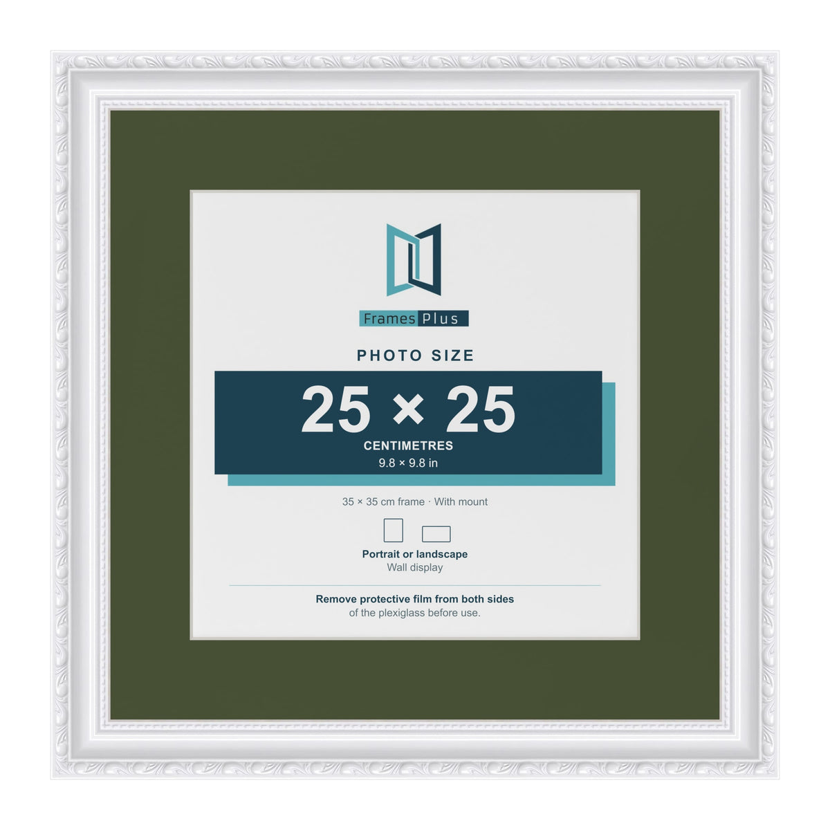 Louis White 35 x 35 cm picture frame with a green mount for a 25 x 25 cm photo