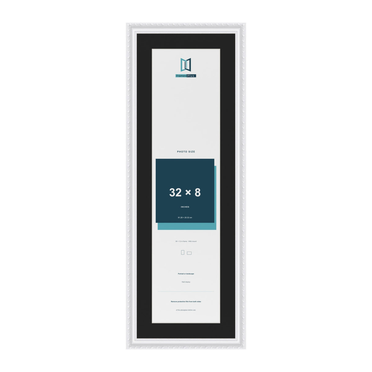 Louis White 36 x 12 inch picture frame with a black mount for a 32 x 8 inch photo