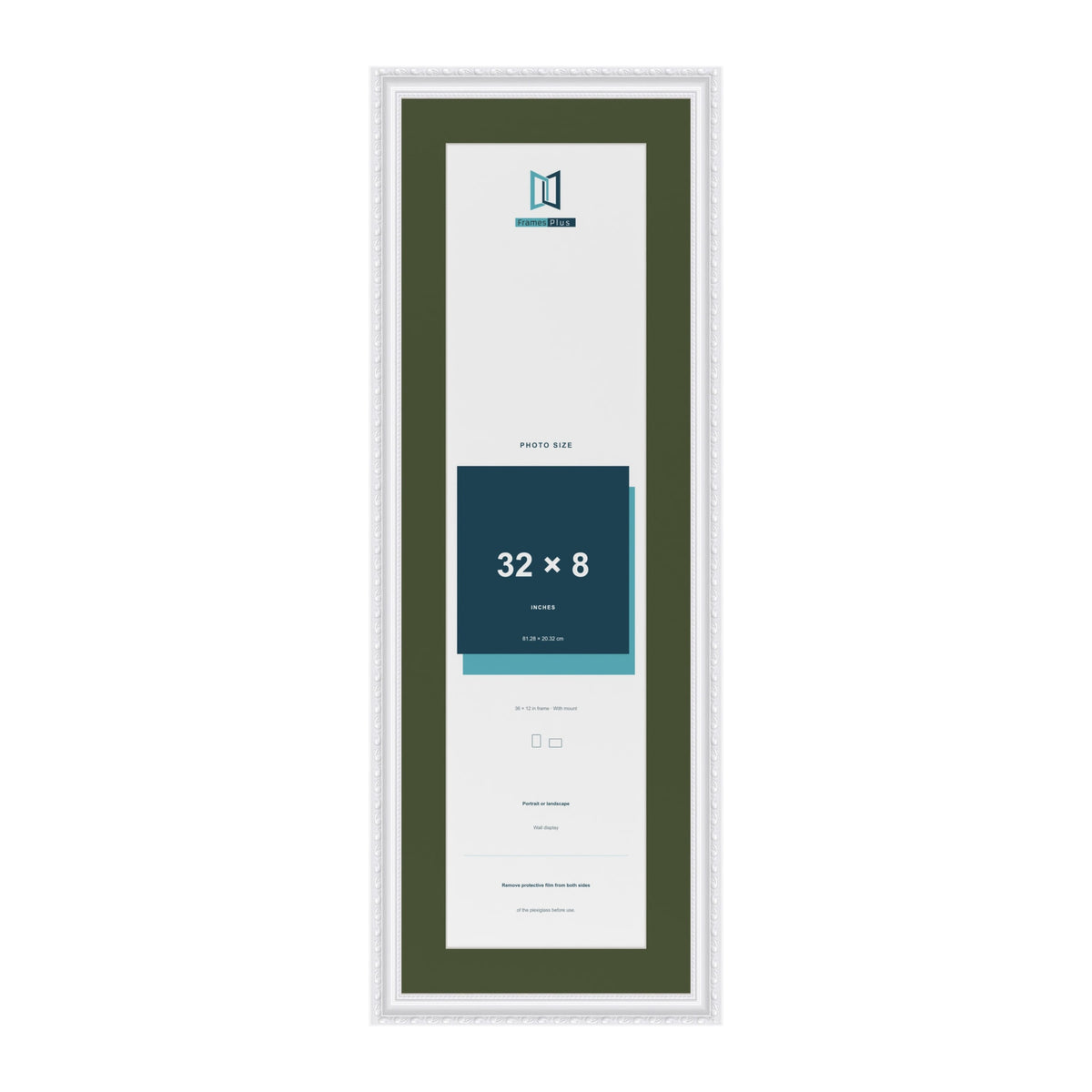 Louis White 36 x 12 inch picture frame with a green mount for a 32 x 8 inch photo