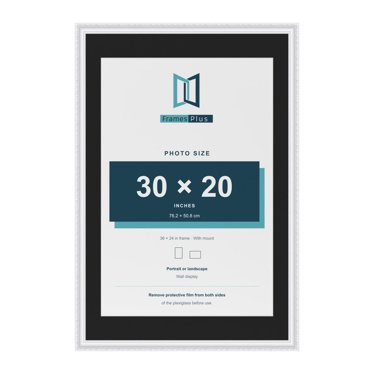 Louis White 36 x 24 inch picture frame with a black mount for a 30 x 20 inch photo