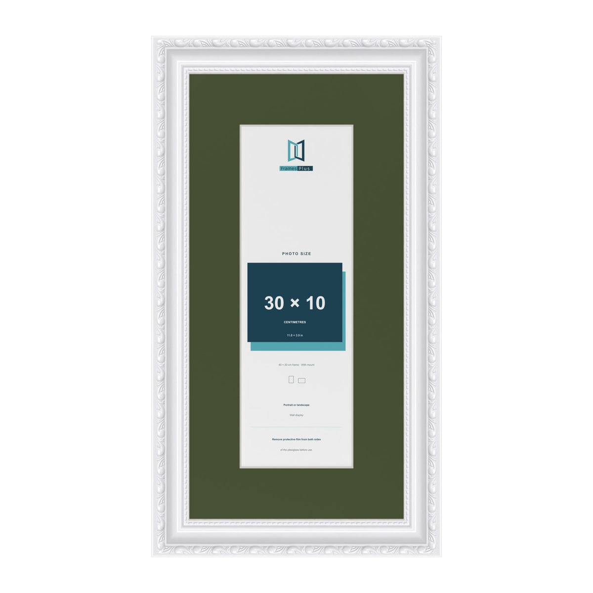 Louis White 40 x 20 cm picture frame with a green mount for a 30 x 10 cm photo