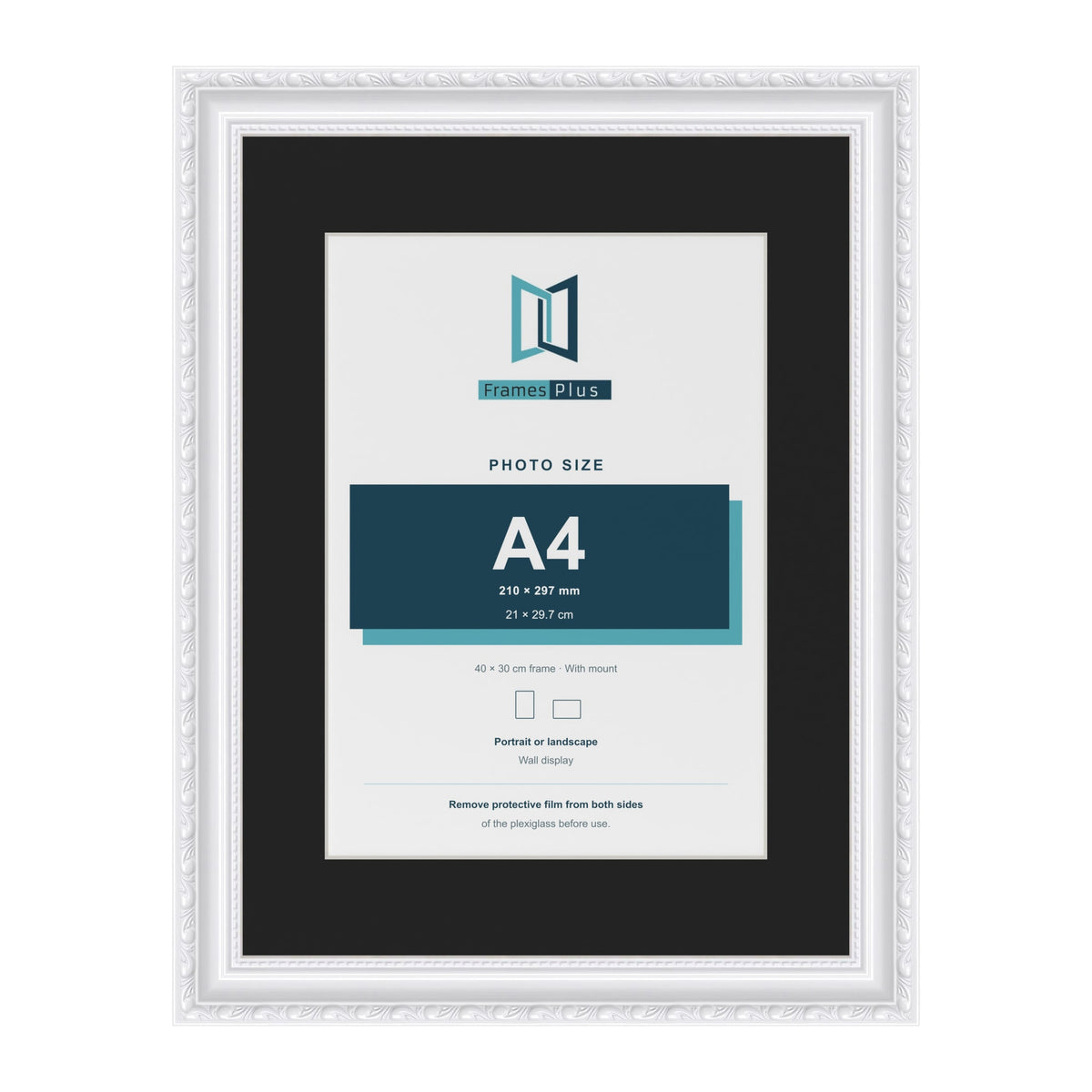 Louis White 40 x 30 cm picture frame with a black mount for an A4 photo