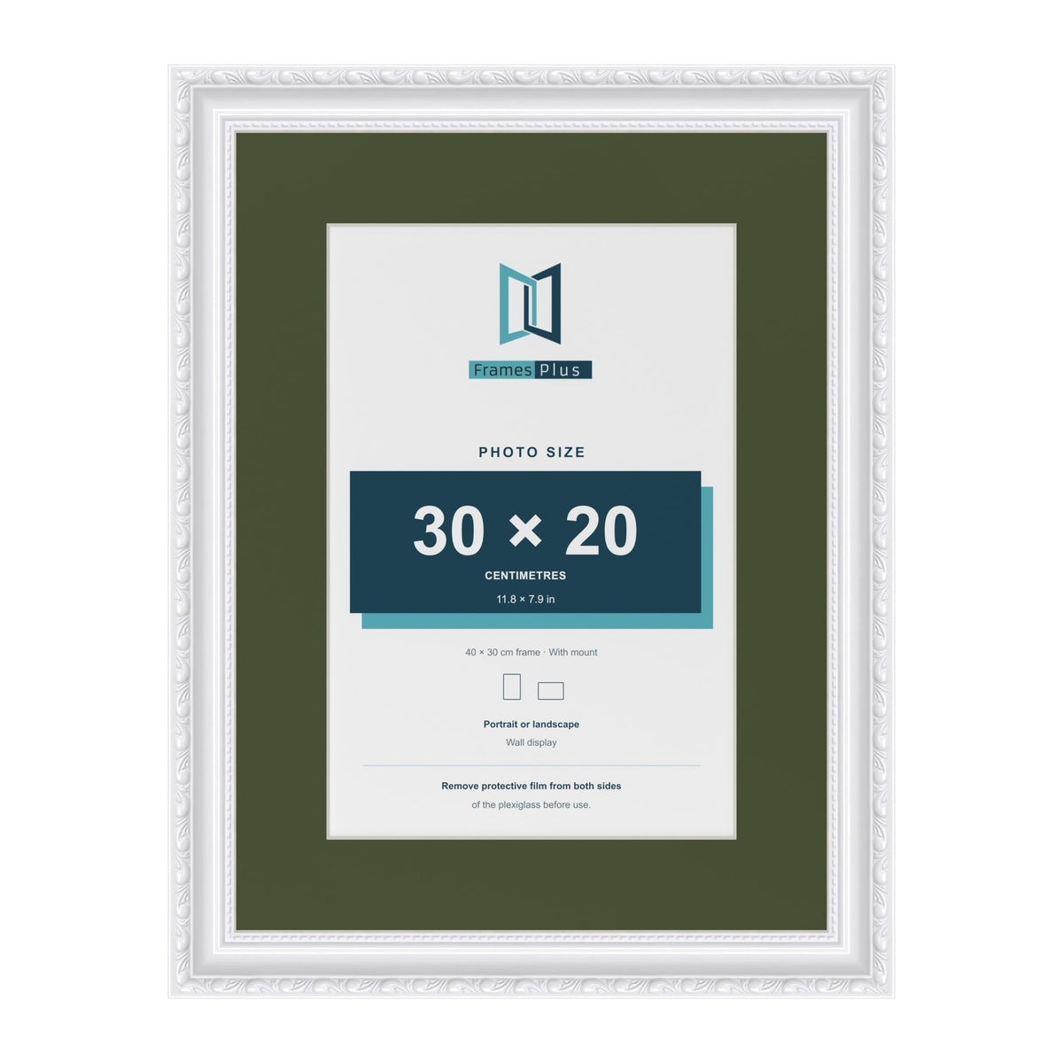 Louis White 40 x 30 cm picture frame with a green mount for a 30 x 20 cm photo