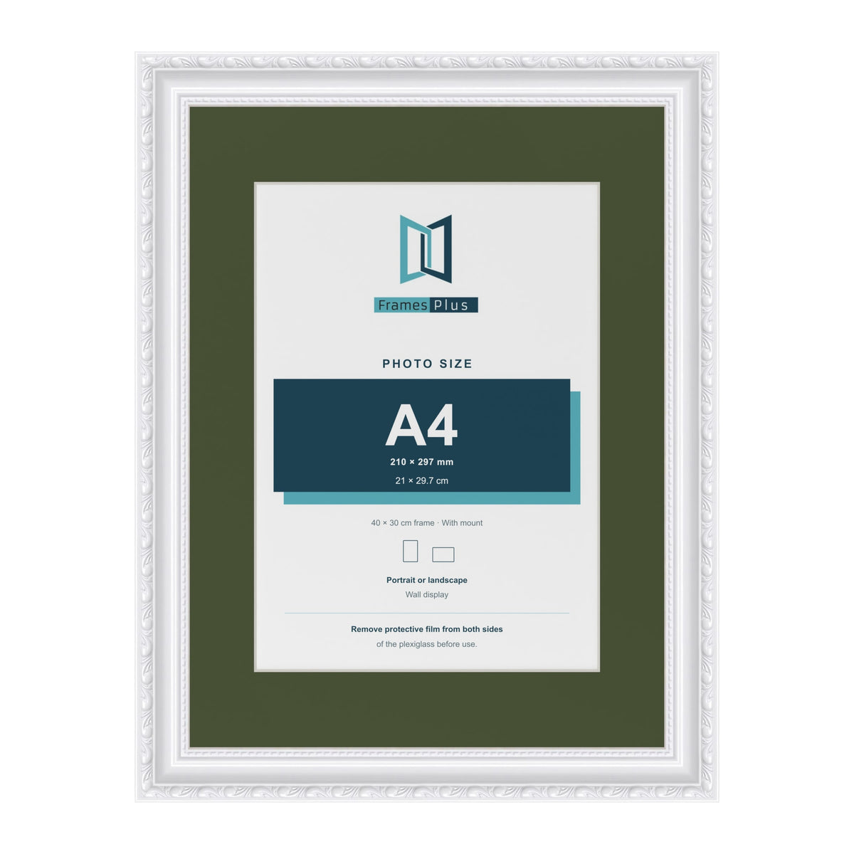 Louis White 40 x 30 cm picture frame with a green mount for an A4 photo