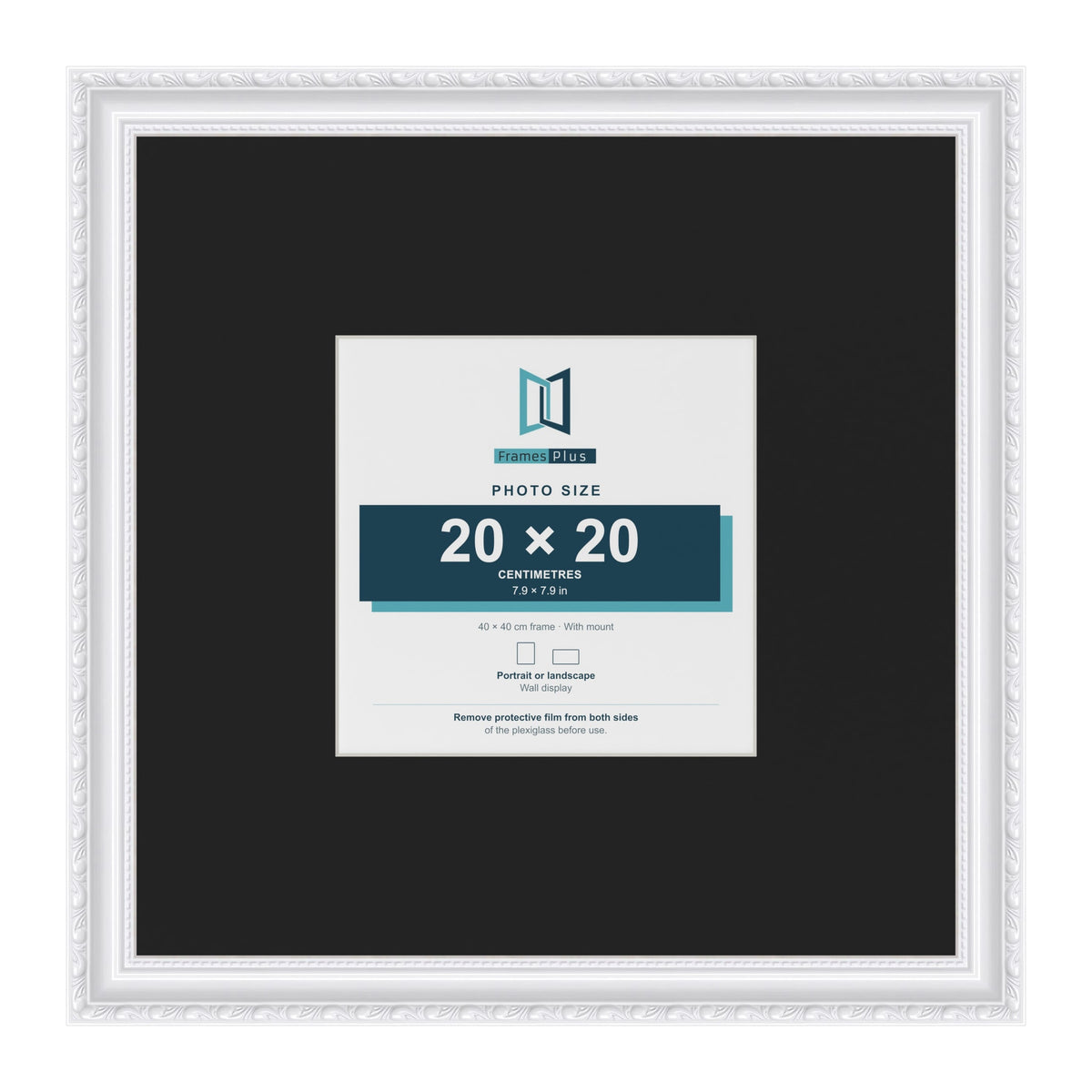 Louis White 40 x 40 cm picture frame with a black mount for a 20 x 20 cm photo