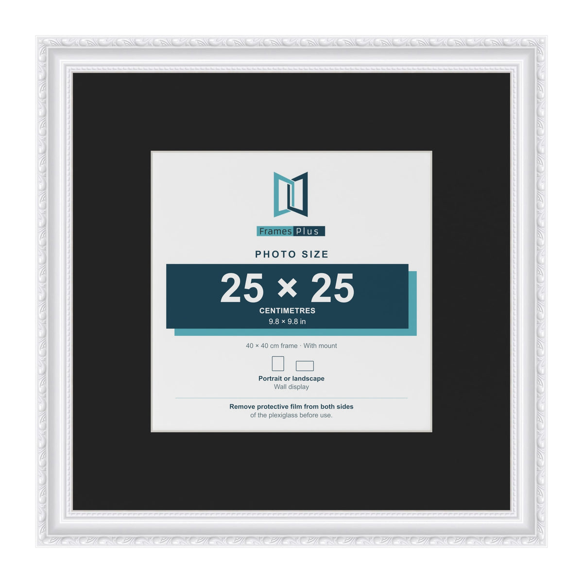 Louis White 40 x 40 cm picture frame with a black mount for a 25 x 25 cm photo