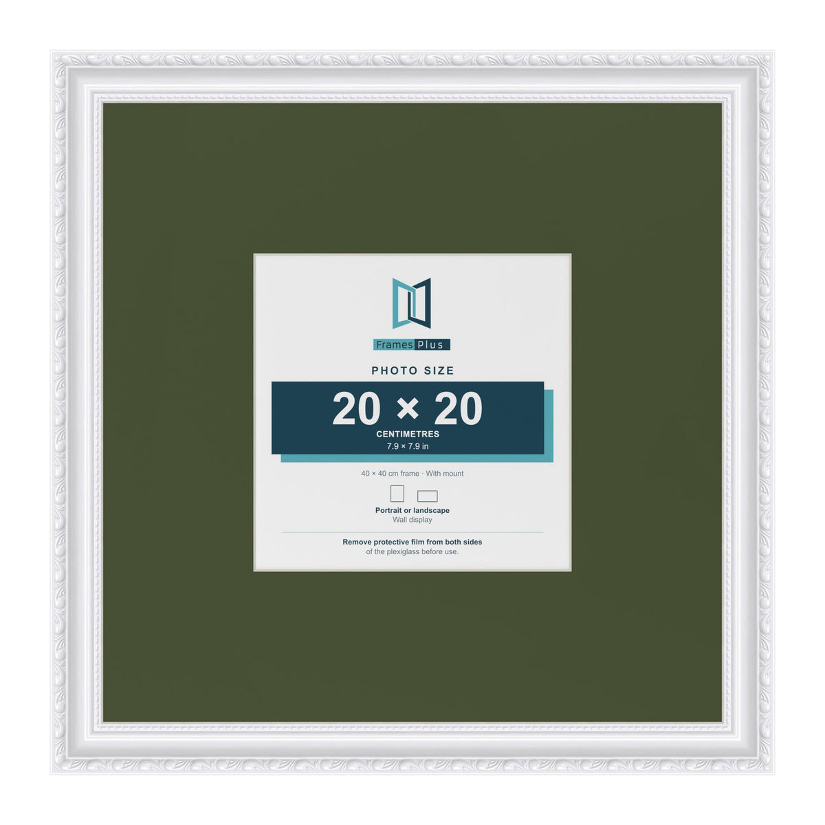 Louis White 40 x 40 cm picture frame with a green mount for a 20 x 20 cm photo