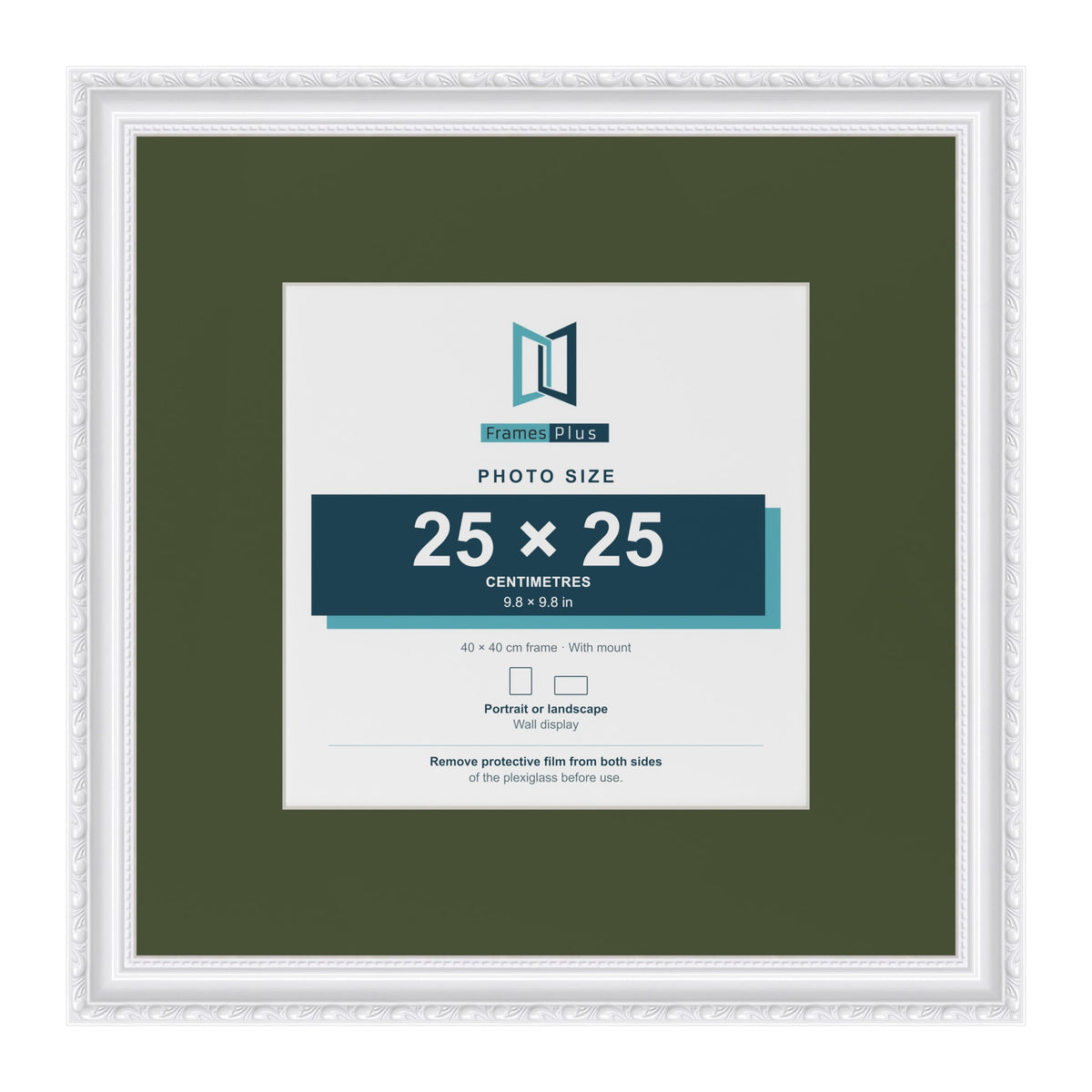 Louis White 40 x 40 cm picture frame with a green mount for a 25 x 25 cm photo