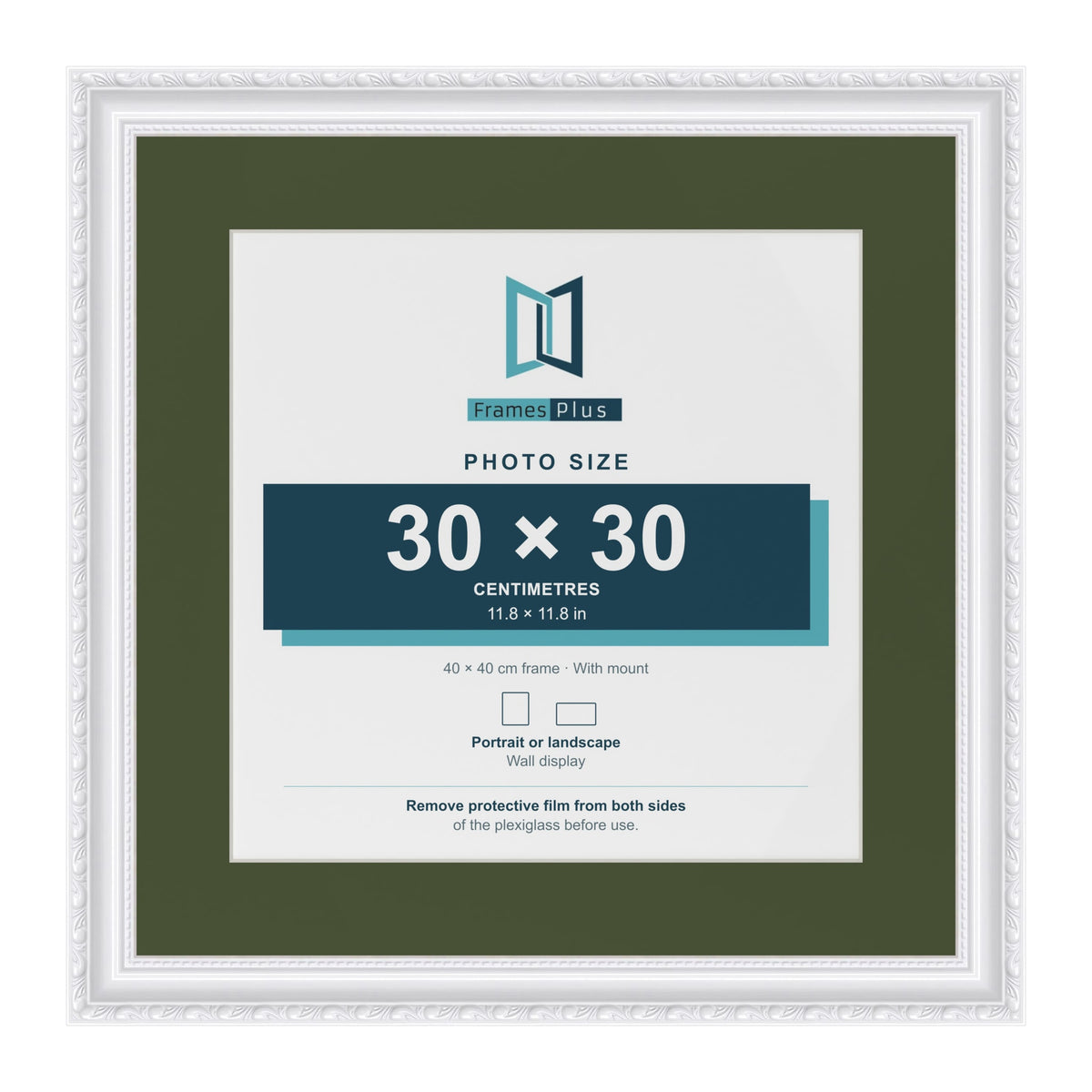 Louis White 40 x 40 cm picture frame with a green mount for a 30 x 30 cm photo