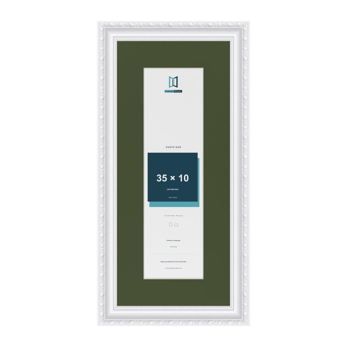Louis White 45 x 20 cm picture frame with a green mount for a 35 x 10 cm photo