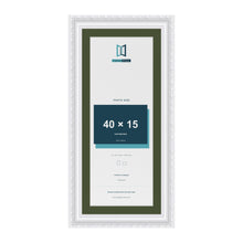 Louis White 45 x 20 cm picture frame with a green mount for a 40 x 15 cm photo