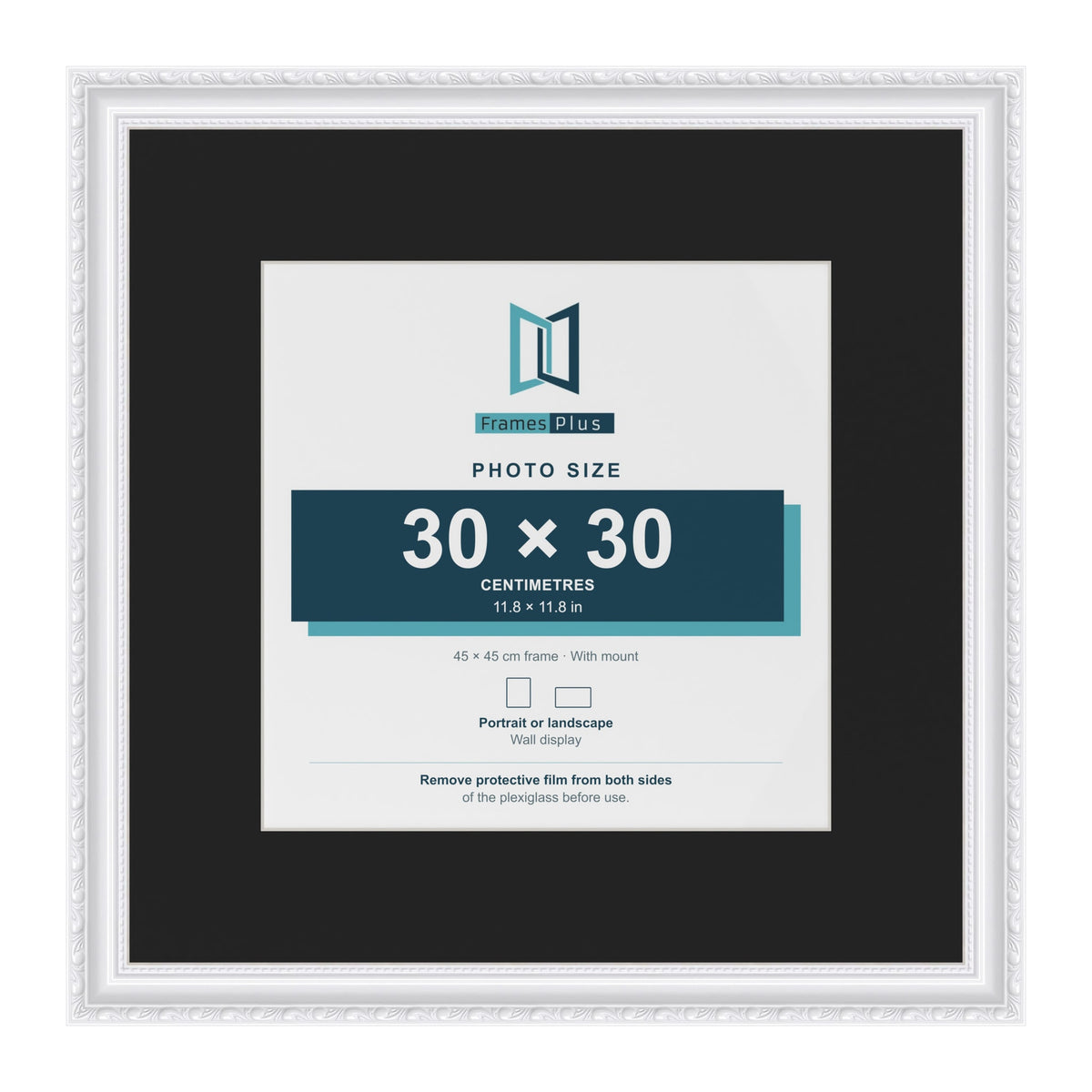 Louis White 45 x 45 cm picture frame with a black mount for a 30 x 30 cm photo