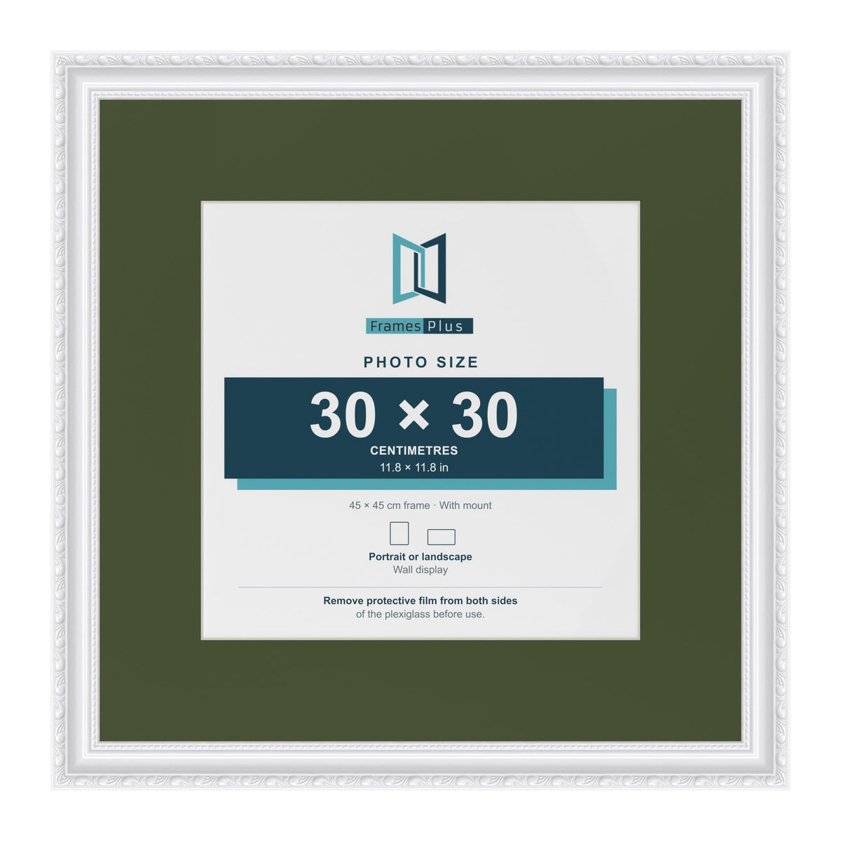 Louis White 45 x 45 cm picture frame with a green mount for a 30 x 30 cm photo