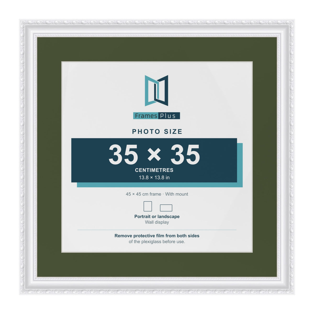 Louis White 45 x 45 cm picture frame with a green mount for a 35 x 35 cm photo