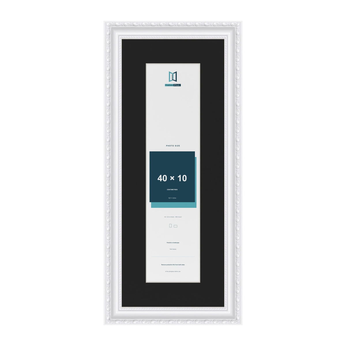 Louis White 50 x 20 cm picture frame with a black mount for a 40 x 10 cm photo