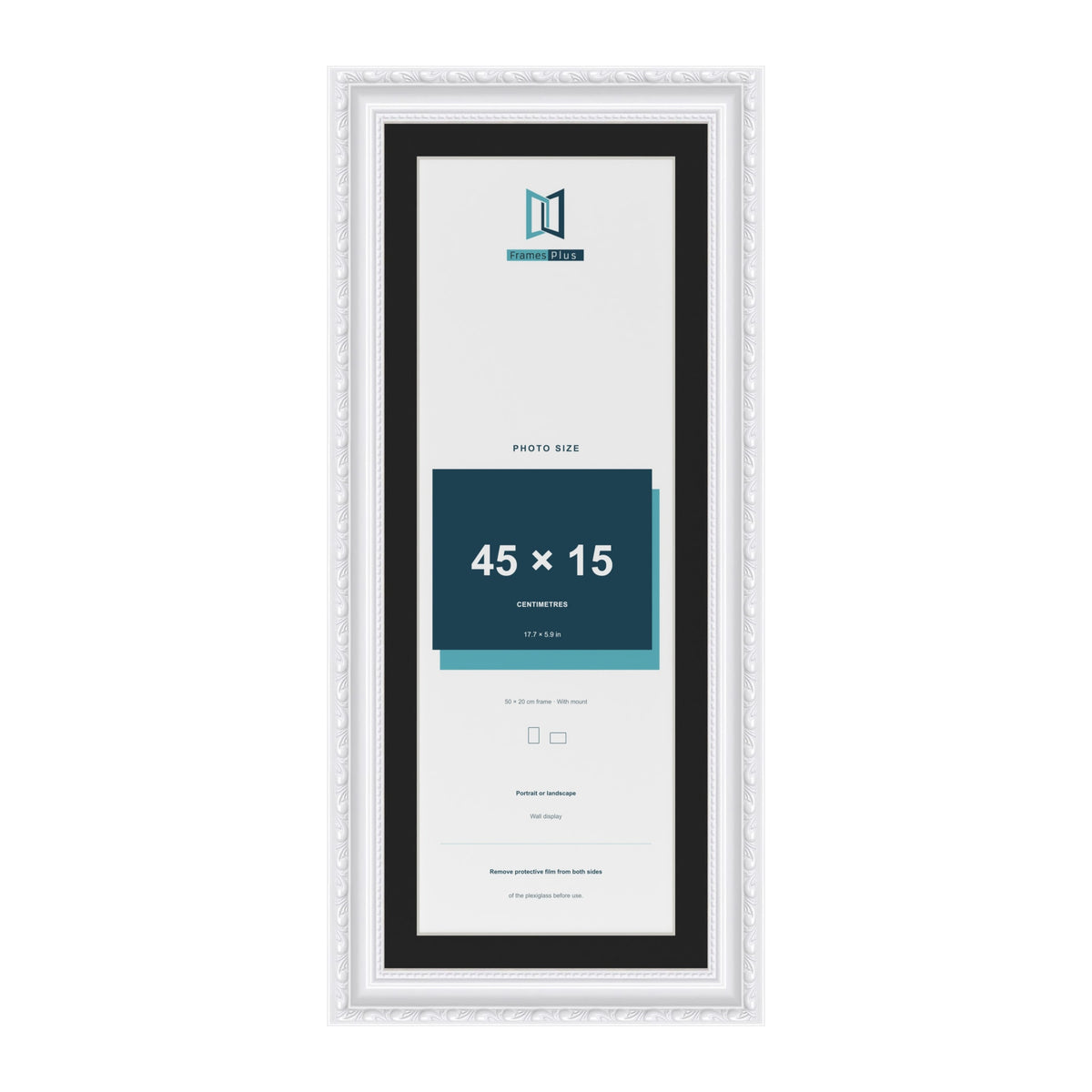 Louis White 50 x 20 cm picture frame with a black mount for a 45 x 15 cm photo