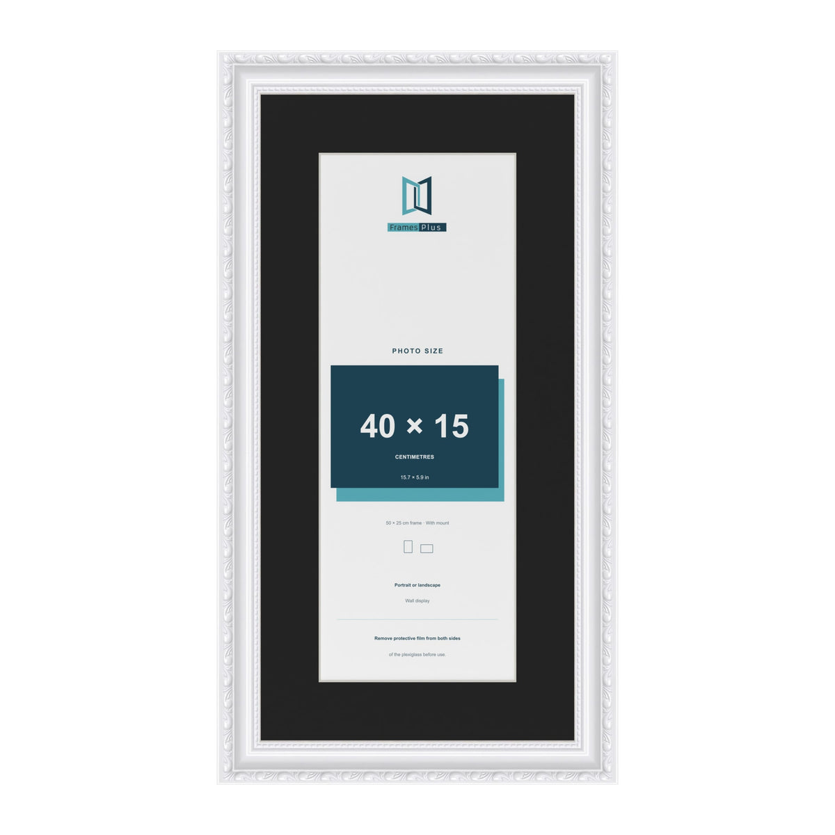 Louis White 50 x 25 cm picture frame with a black mount for a 40 x 15 cm photo