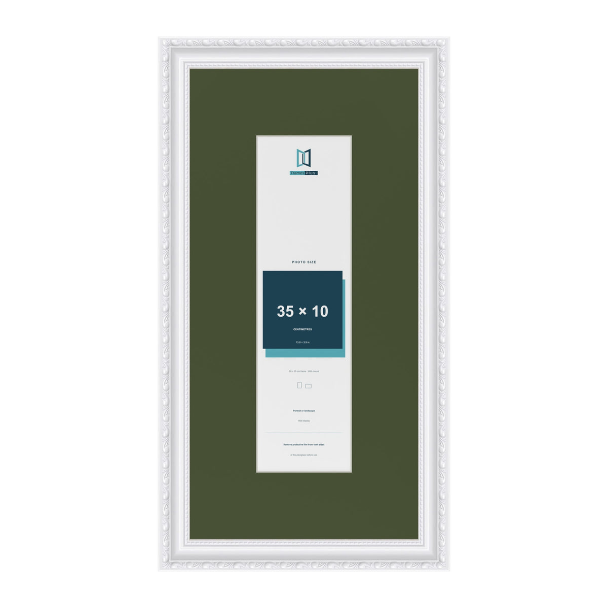 Louis White 50 x 25 cm picture frame with a green mount for a 35 x 10 cm photo