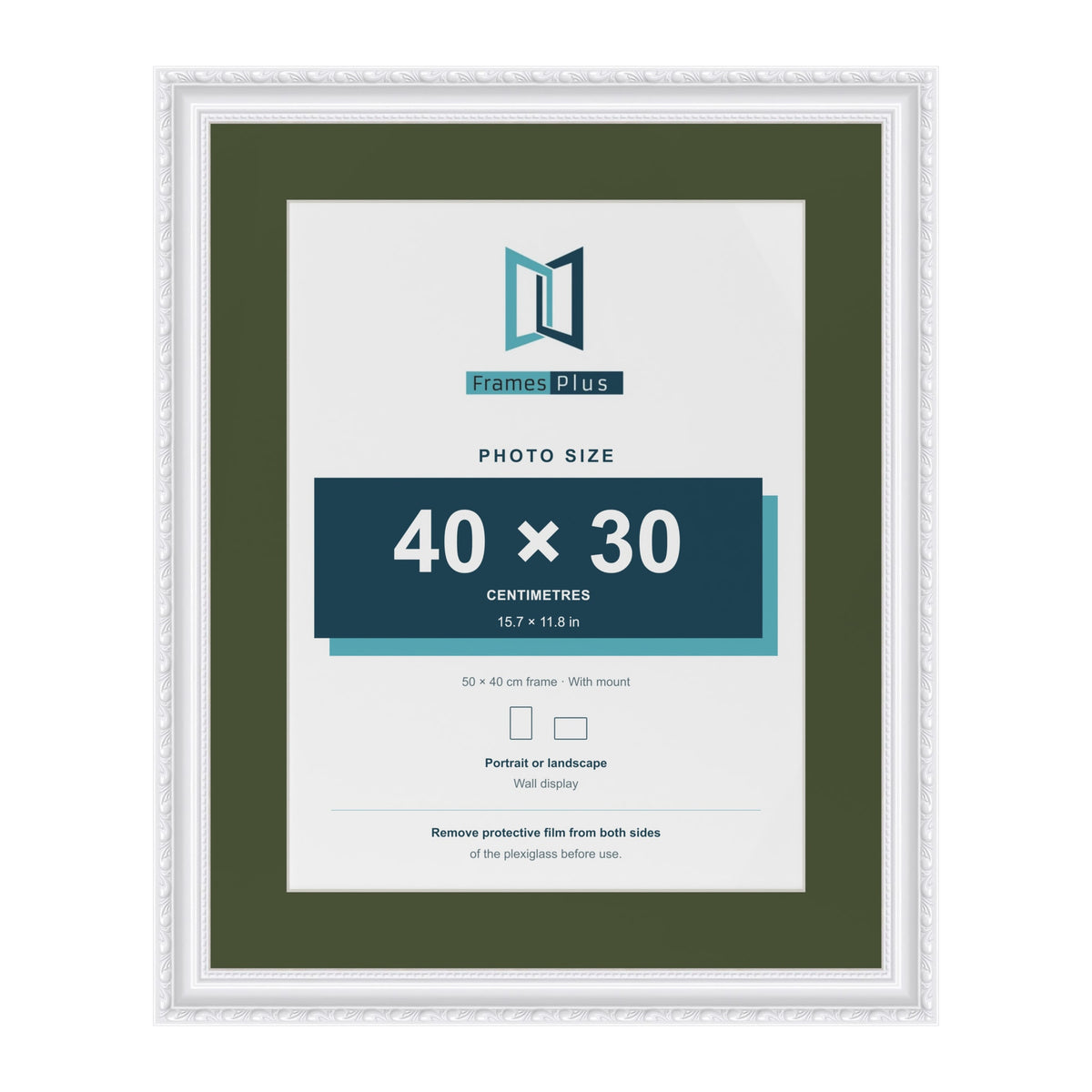 Louis White 50 x 40 cm picture frame with a green mount for a 40 x 30 cm photo