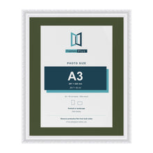 Louis White 50 x 40 cm picture frame with a green mount for an A3 photo