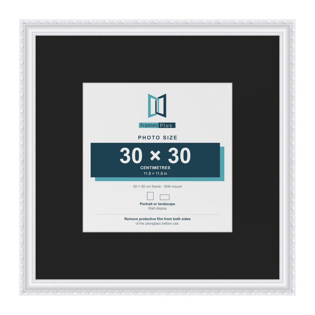 Louis White 50 x 50 cm picture frame with a black mount for a 30 x 30 cm photo