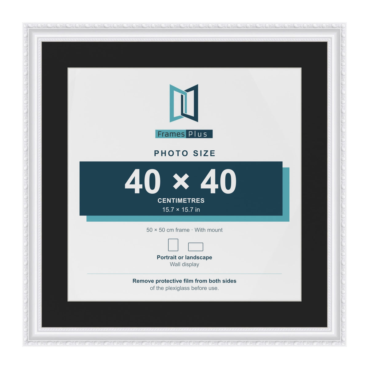 Louis White 50 x 50 cm picture frame with a black mount for a 40 x 40 cm photo