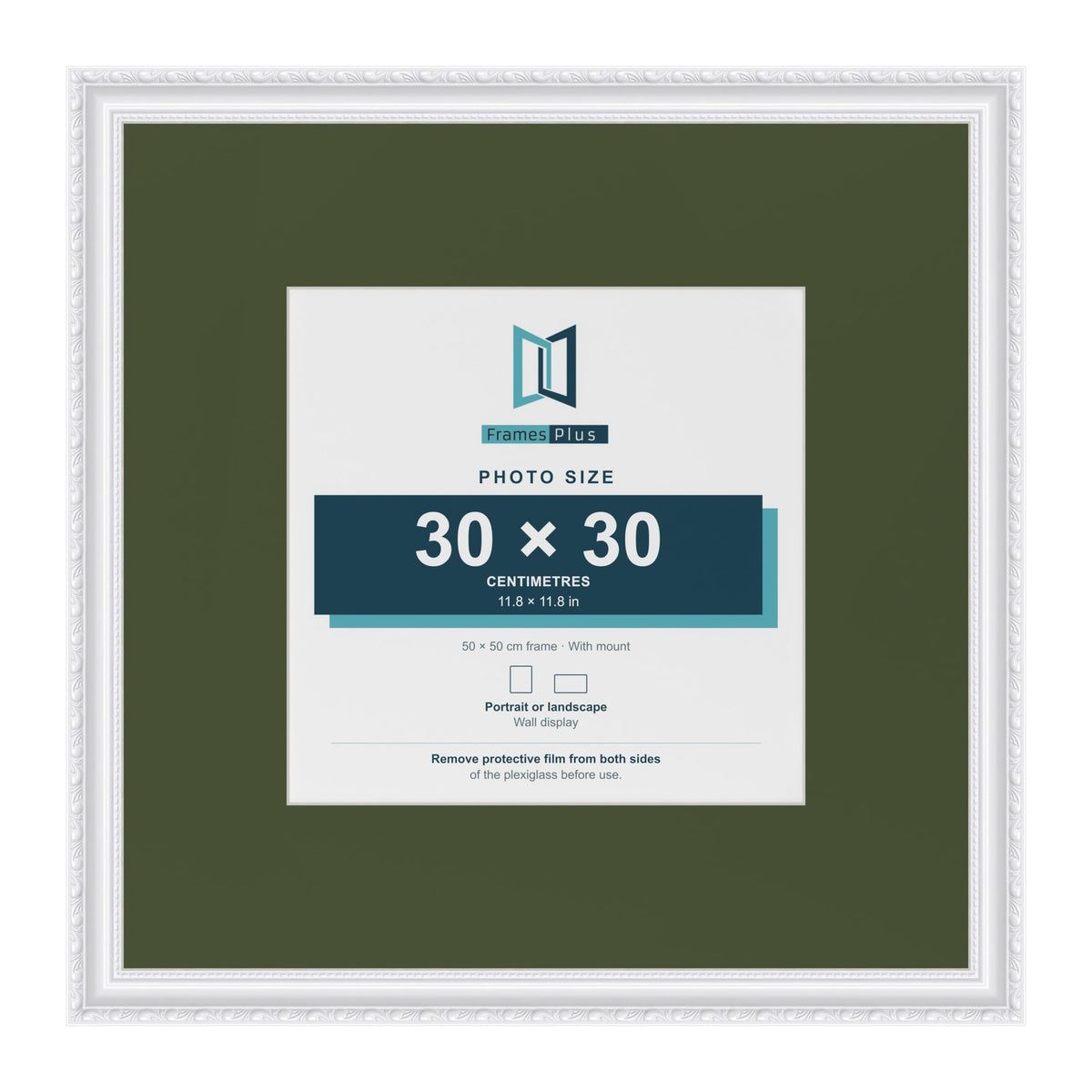 Louis White 50 x 50 cm picture frame with a green mount for a 30 x 30 cm photo