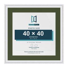 Louis White 50 x 50 cm picture frame with a green mount for a 40 x 40 cm photo