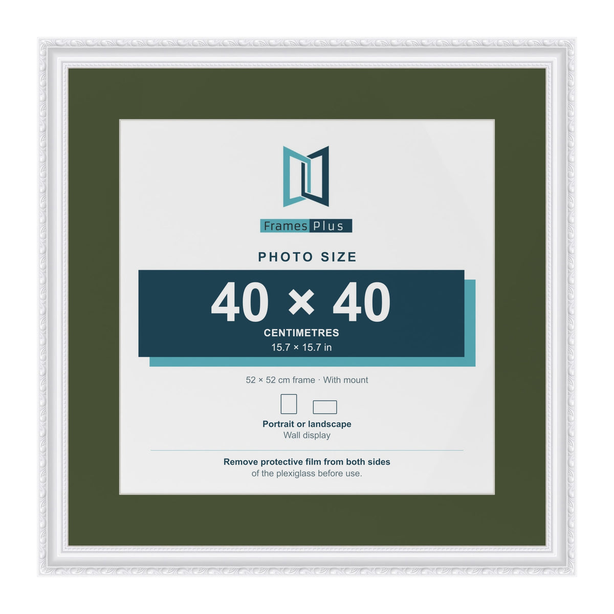 Louis White 52 x 52 cm picture frame with a green mount for a 40 x 40 cm photo