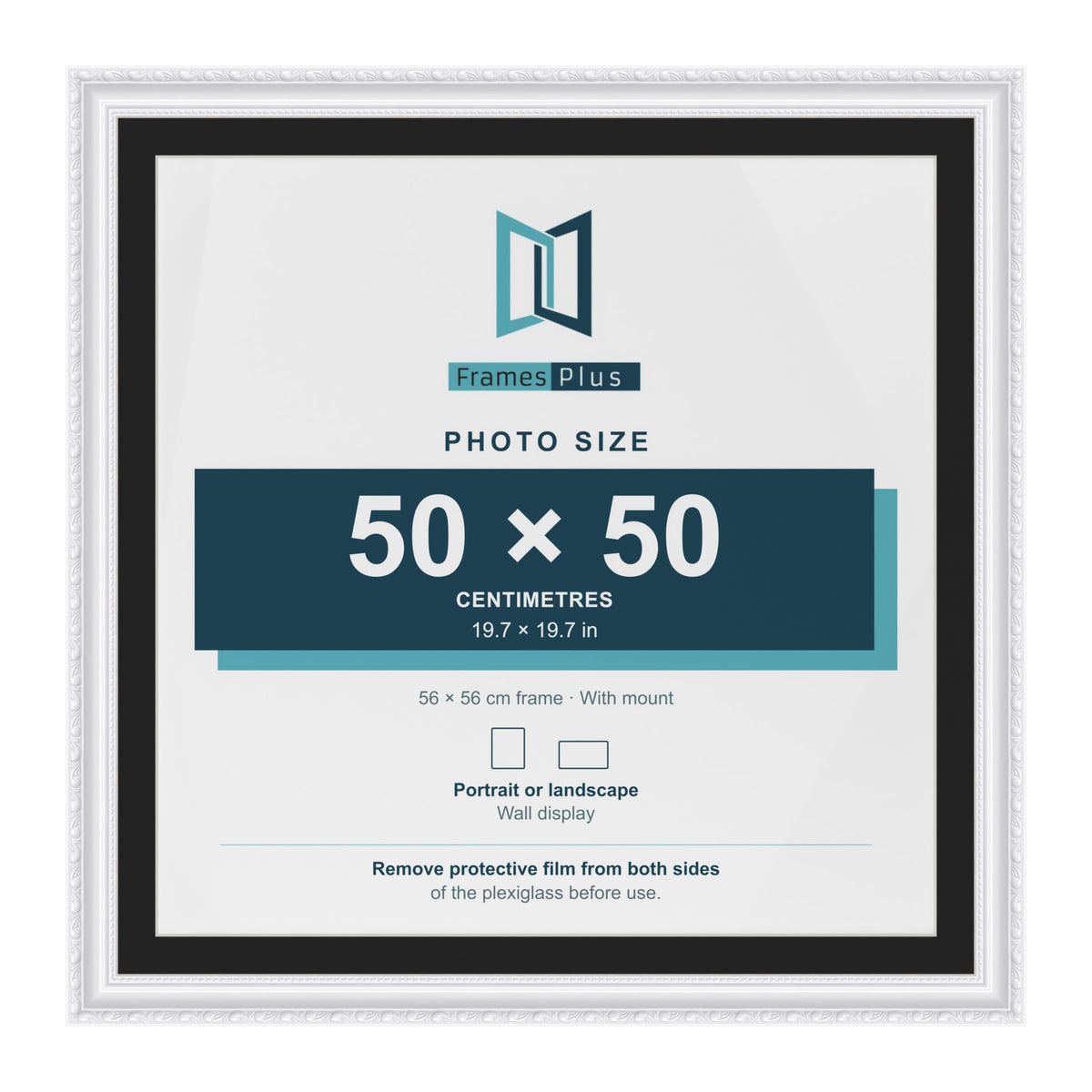 Louis White 56 x 56 cm picture frame with a black mount for a 50 x 50 cm photo