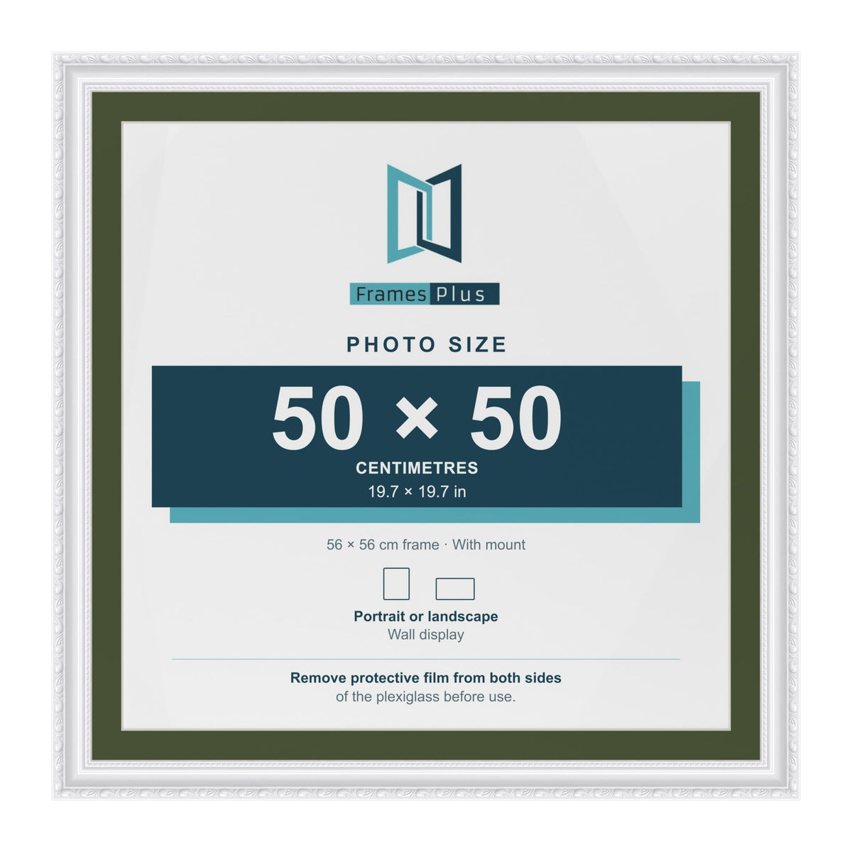 Louis White 56 x 56 cm picture frame with a green mount for a 50 x 50 cm photo