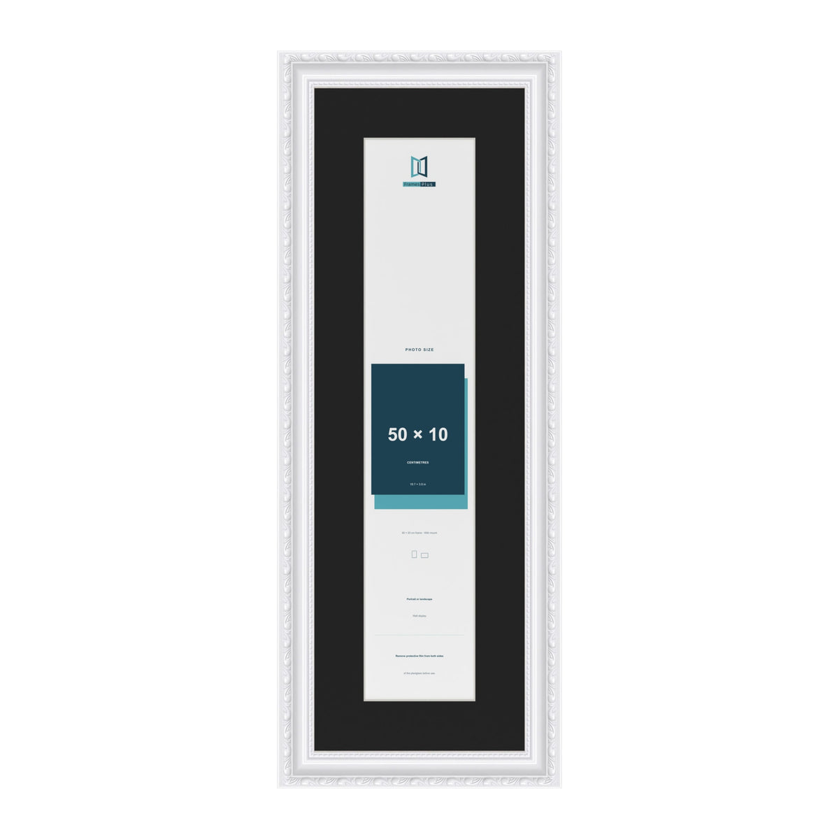 Louis White 60 x 20 cm picture frame with a black mount for a 50 x 10 cm photo