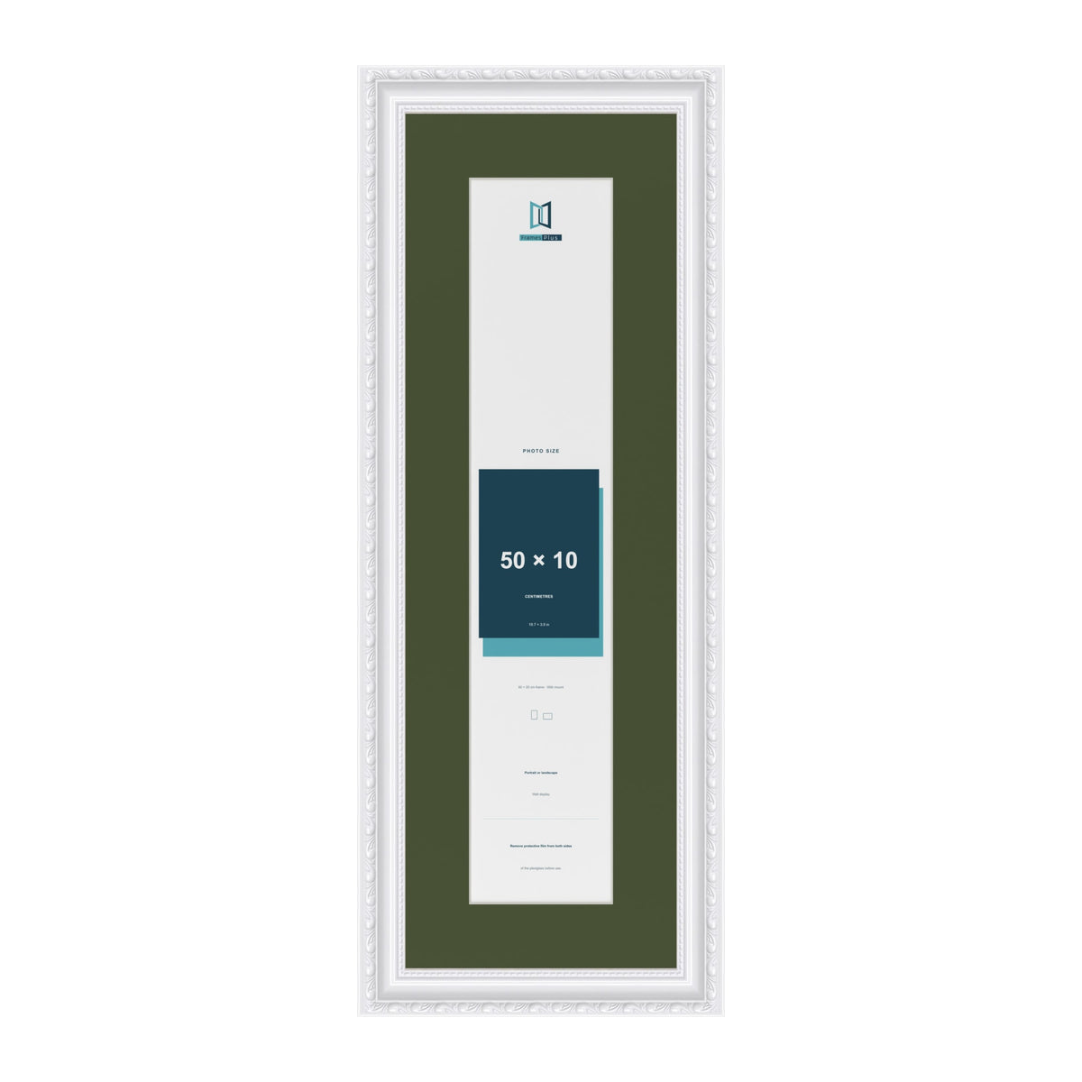 Louis White 60 x 20 cm picture frame with a green mount for a 50 x 10 cm photo