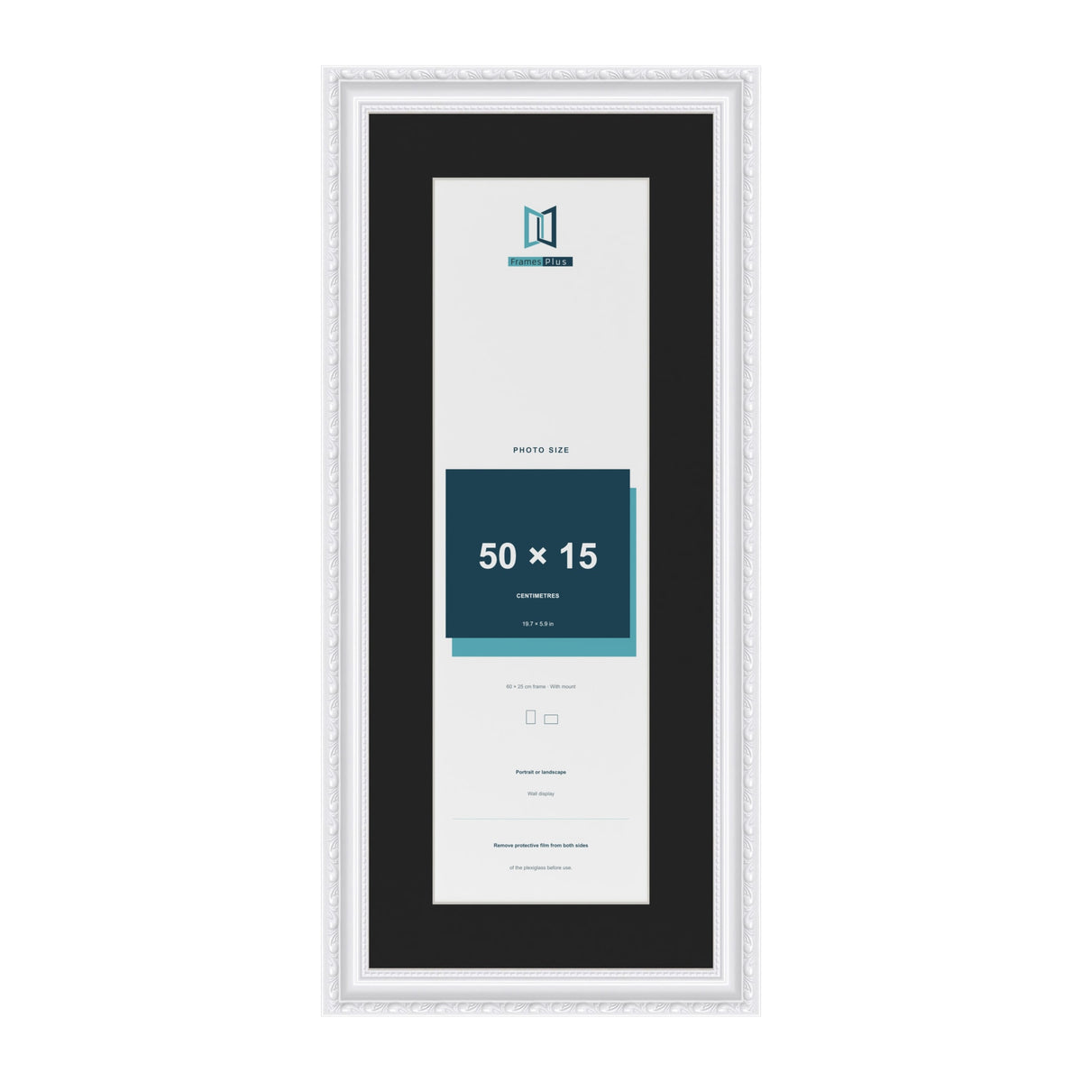 Louis White 60 x 25 cm picture frame with a black mount for a 50 x 15 cm photo