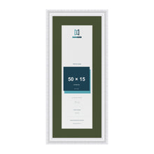 Louis White 60 x 25 cm picture frame with a green mount for a 50 x 15 cm photo