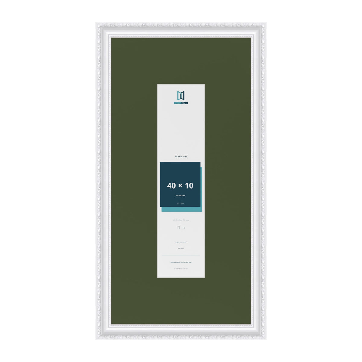 Louis White 60 x 30 cm picture frame with a green mount for a 40 x 10 cm photo