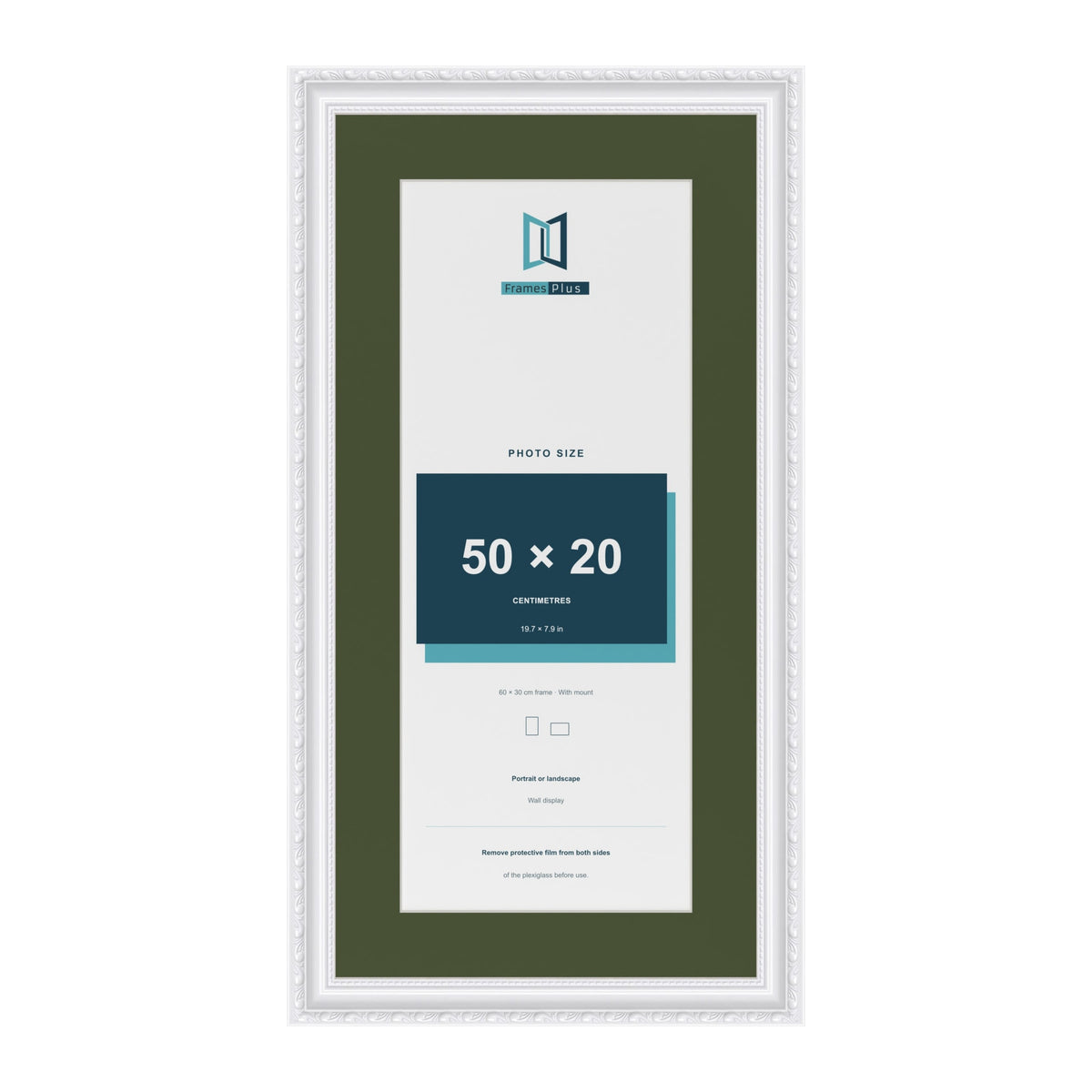 Louis White 60 x 30 cm picture frame with a green mount for a 50 x 20 cm photo