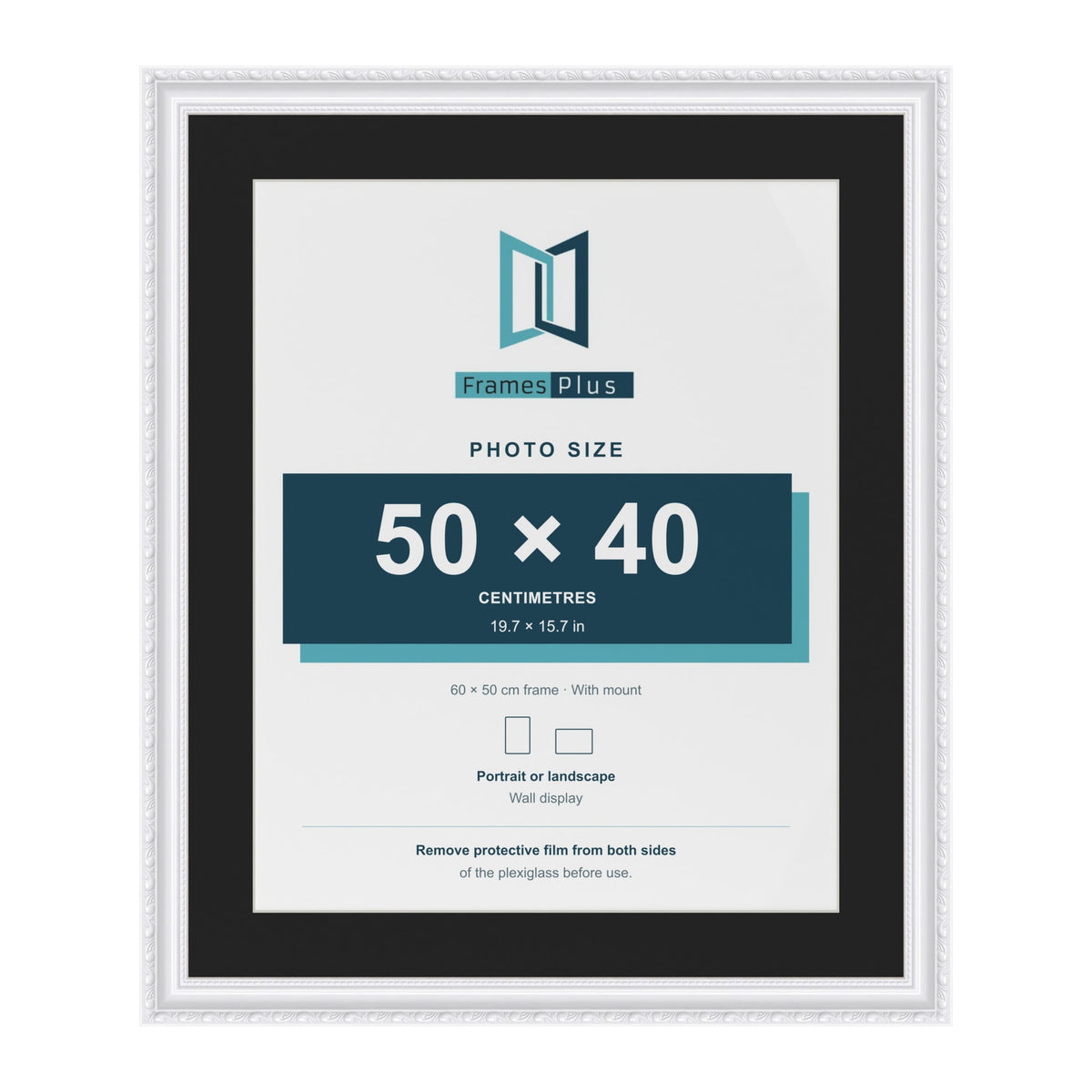Louis White 60 x 50 cm picture frame with a black mount for a 50 x 40 cm photo