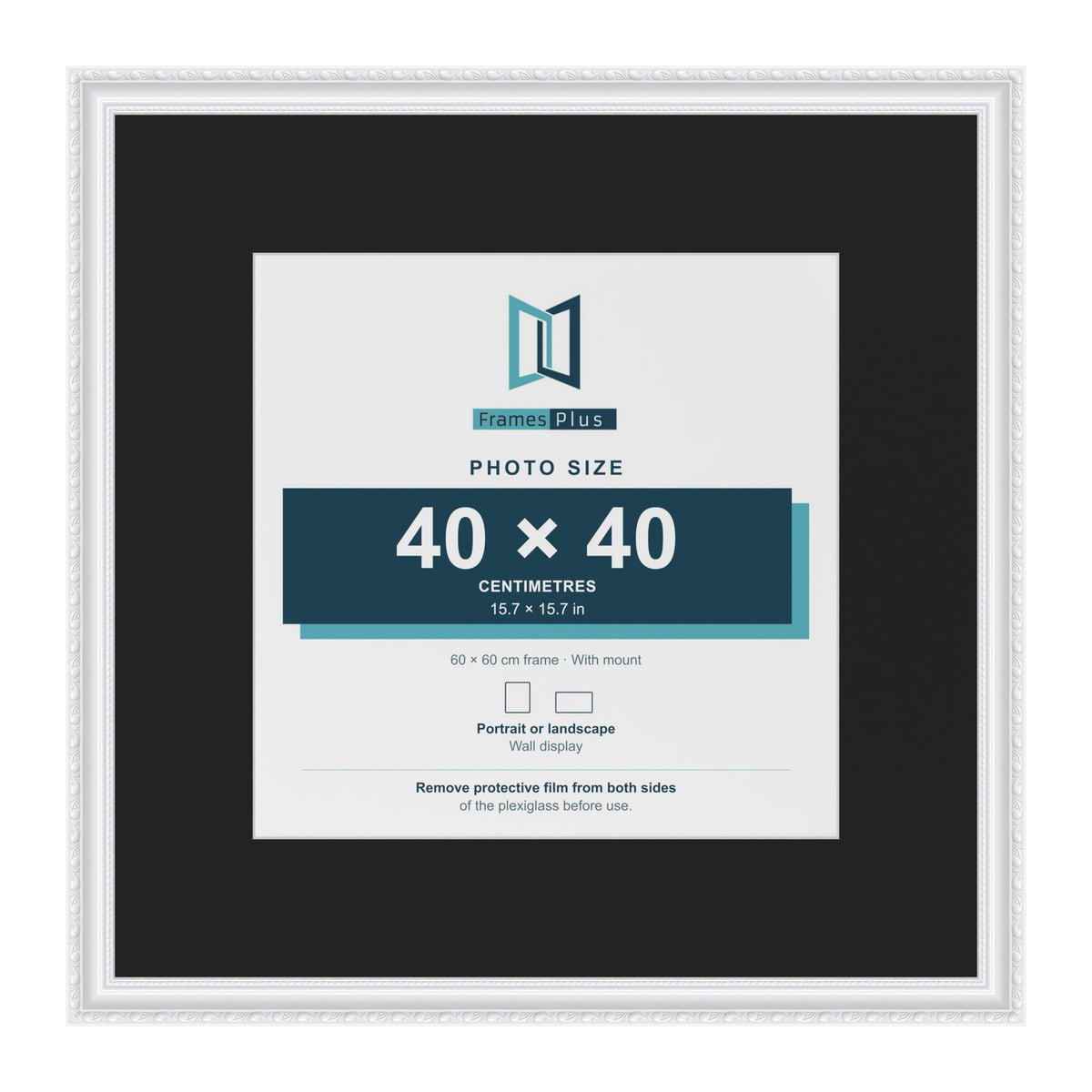 Louis White 60 x 60 cm picture frame with a black mount for a 40 x 40 cm photo