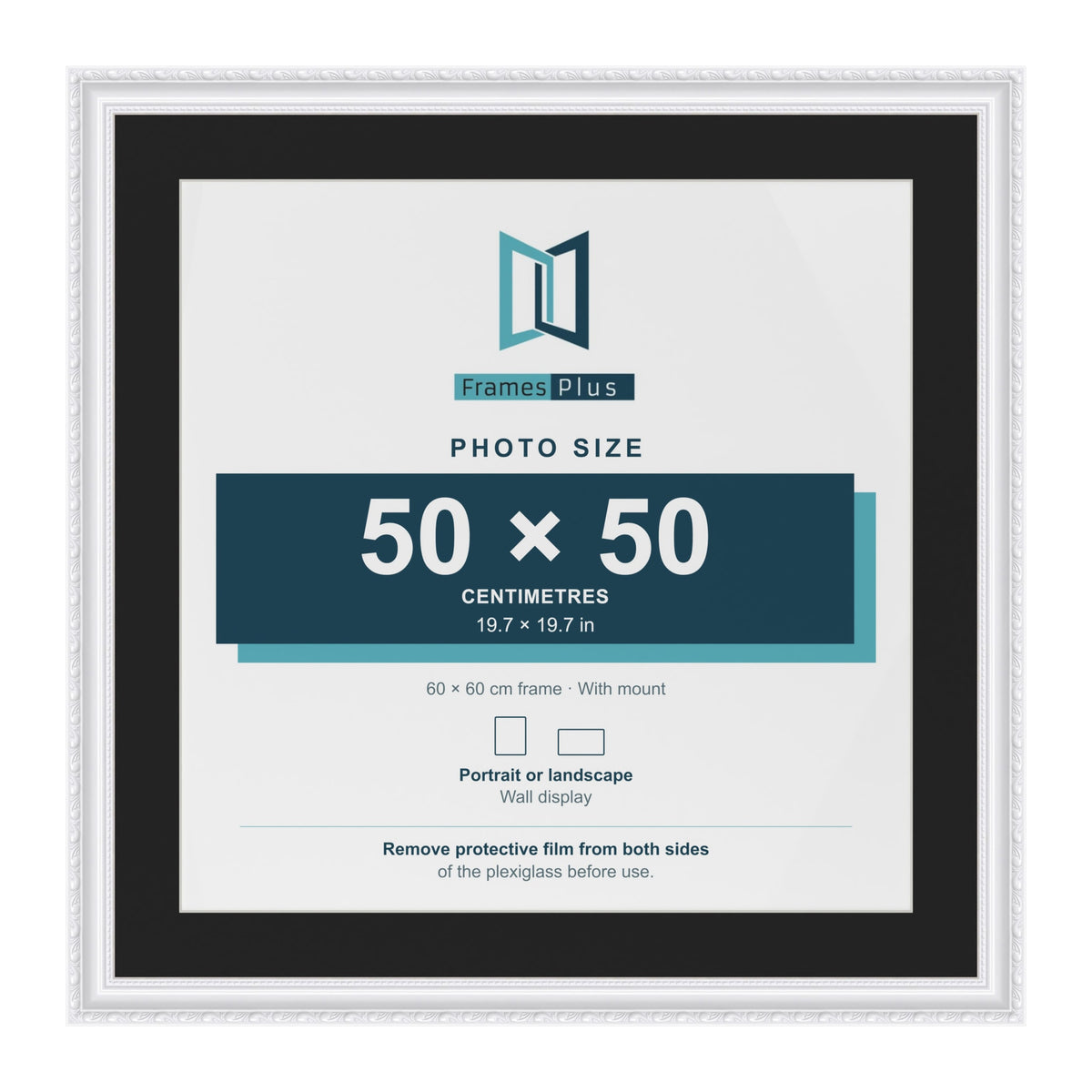 Louis White 60 x 60 cm picture frame with a black mount for a 50 x 50 cm photo