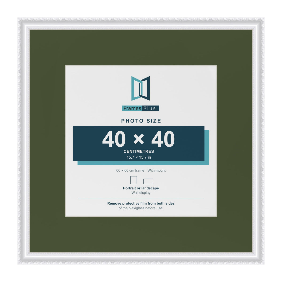 Louis White 60 x 60 cm picture frame with a green mount for a 40 x 40 cm photo