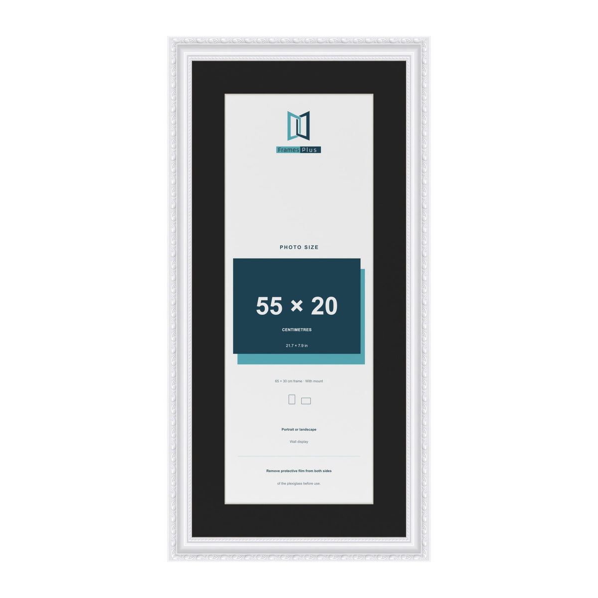 Louis White 65 x 30 cm picture frame with a black mount for a 55 x 20 cm photo