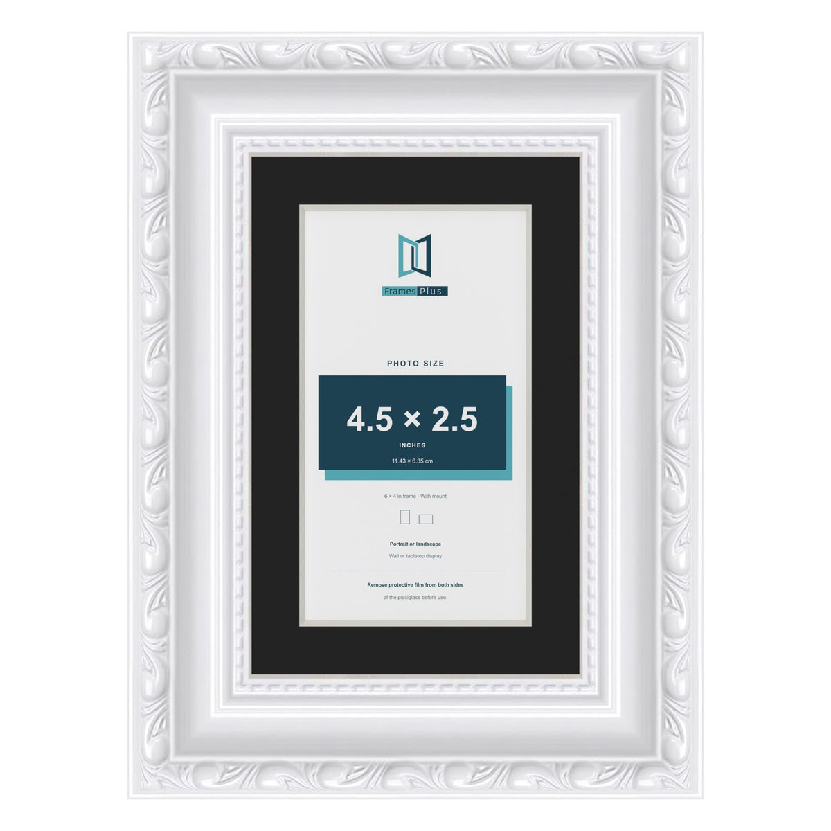 Louis White 6 x 4 inch picture frame with a black mount for a 4.5 x 2.5 inch photo