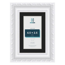 Louis White 6 x 4 inch picture frame with a black mount for a 4.5 x 2.5 inch photo