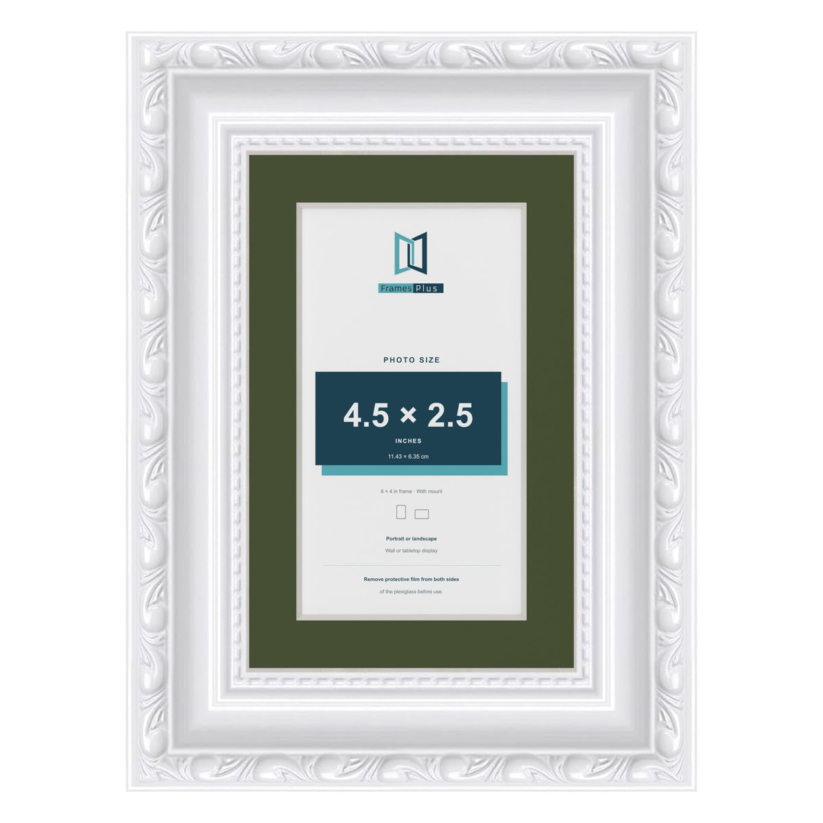 Louis White 6 x 4 inch picture frame with a green mount for a 4.5 x 2.5 inch photo