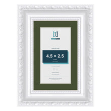 Louis White 6 x 4 inch picture frame with a green mount for a 4.5 x 2.5 inch photo