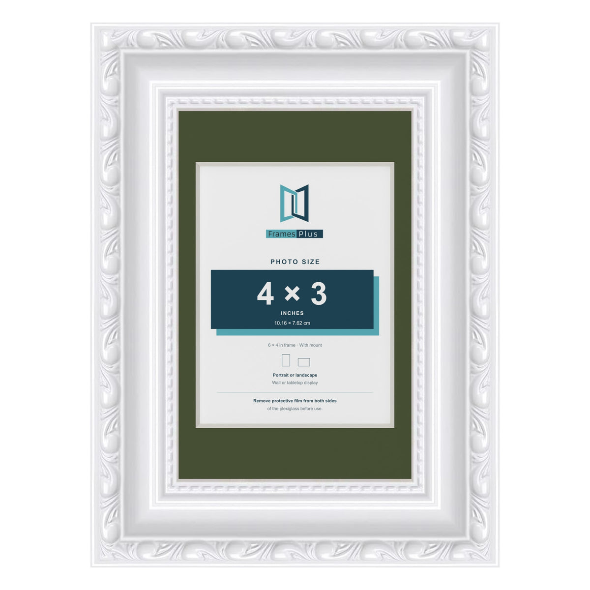 Louis White 6 x 4 inch picture frame with a green mount for a 4 x 3 inch photo