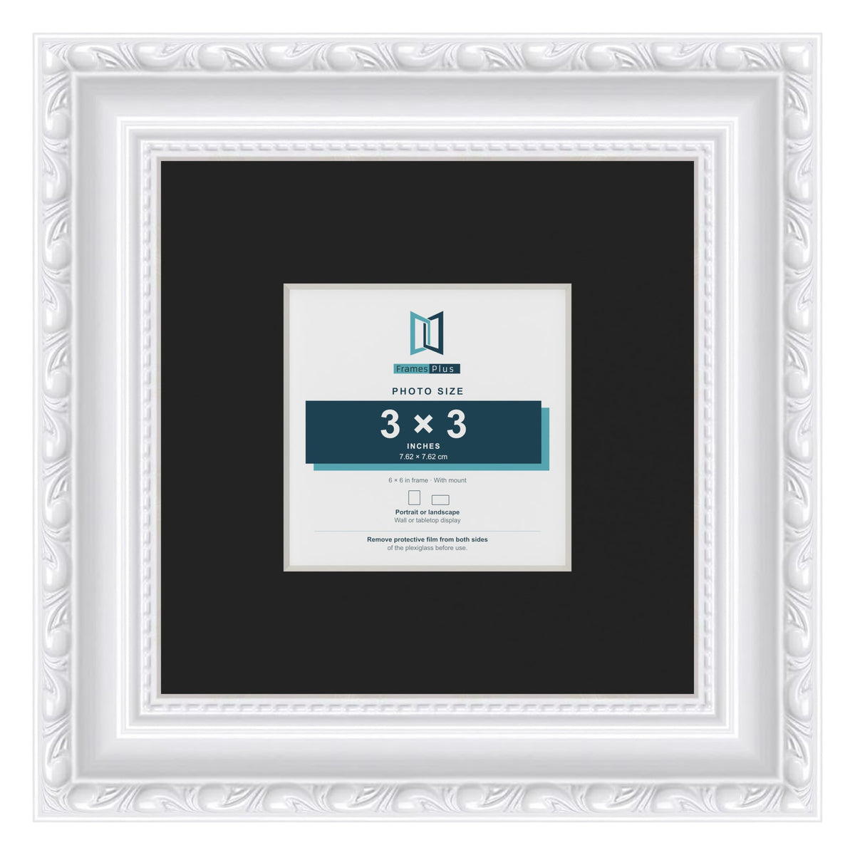 Louis White 6 x 6 inch picture frame with a black mount for a 3 x 3 inch photo