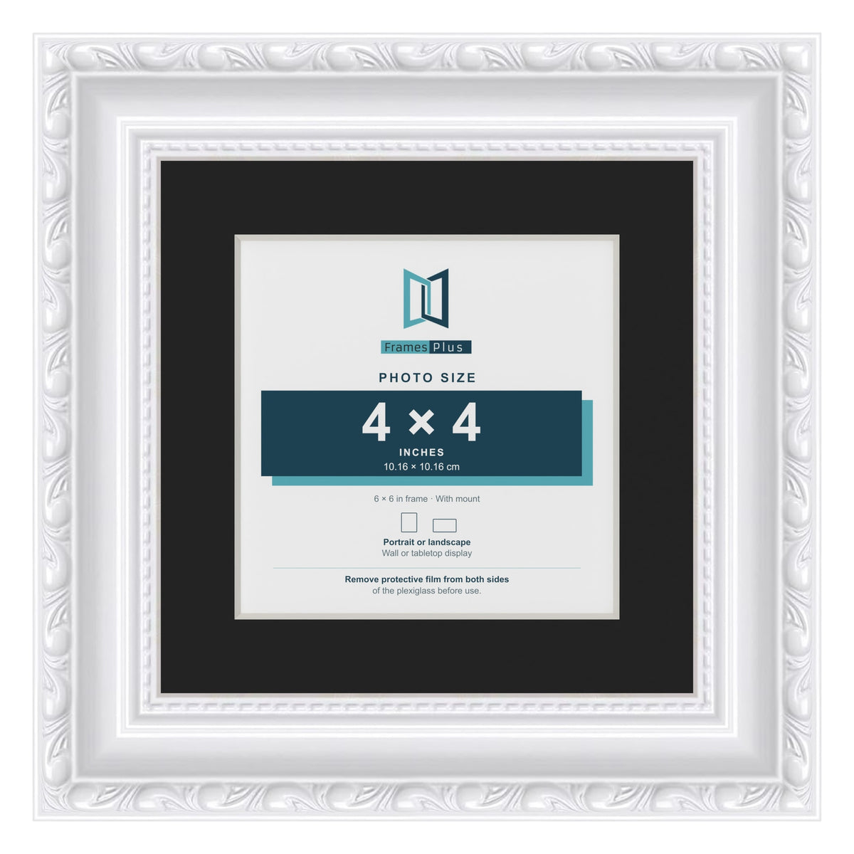Louis White 6 x 6 inch picture frame with a black mount for a 4 x 4 inch photo